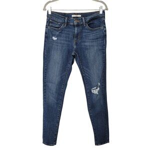 Levis 710 Super Skinny Jeans Womens Size 30 Blue Distressed Mid-Rise